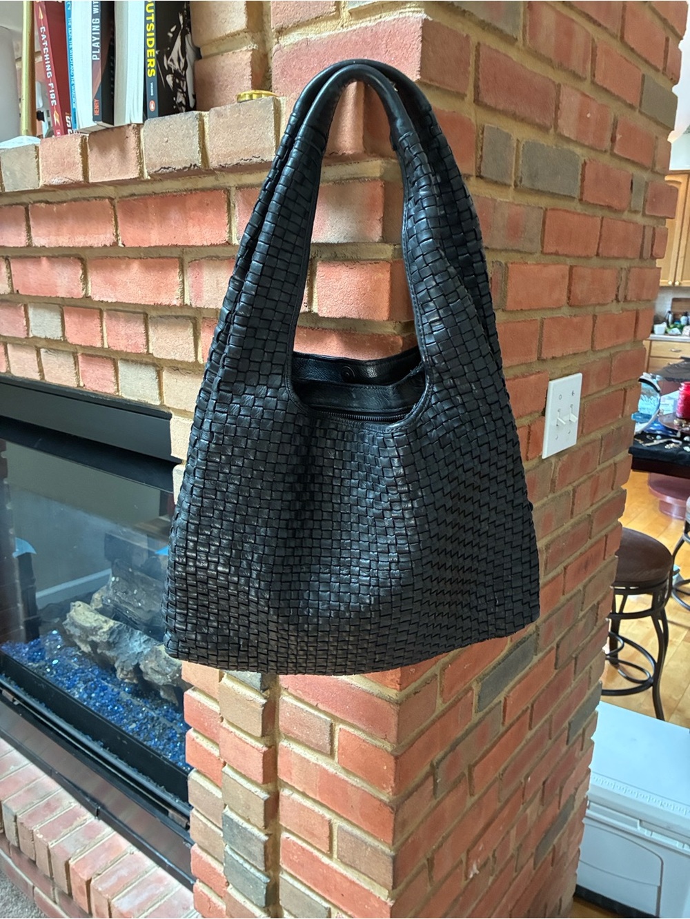 Woven Black intrecciato Leather Shoulder Bag